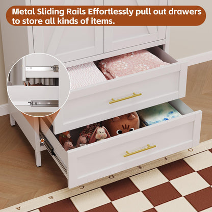 METAN Metal Wardrobe Closet With Doors,Armoire Wardrobe Closet With 2 Drawers For Bedroom,Assembly Required,White