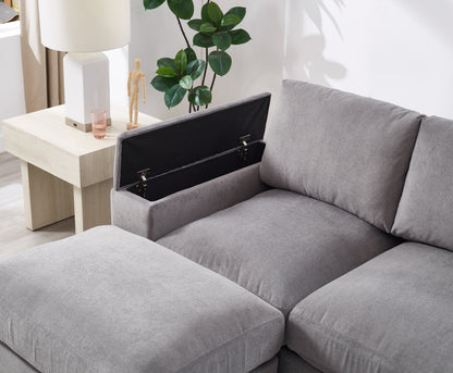 Sectional Sofa Deep Seat Sofa Couch With Ottomans, Corduroy Sofa Sleeper Comfy Upholstered Furniture For Living Room, Apartment, Office, 4-Seat & 2-Ottoman,GRAY