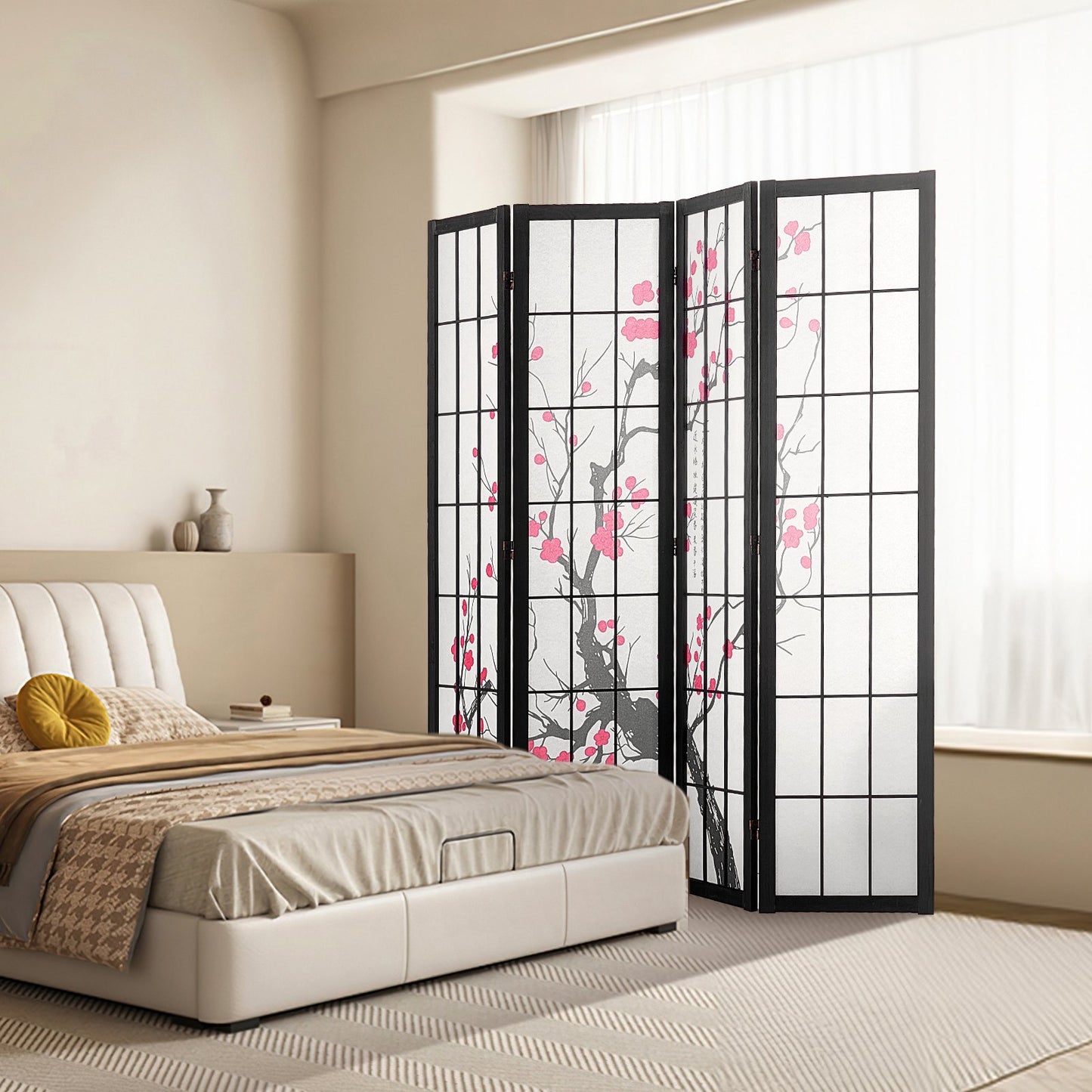Room Divider, 4 Panel Japanese Room Divider Screen, Wood Folding Privacy Screen Indoor, Japanese Partition Portable Decoration Dividers, For Room Separation Home Office Restaurant & Bedroom