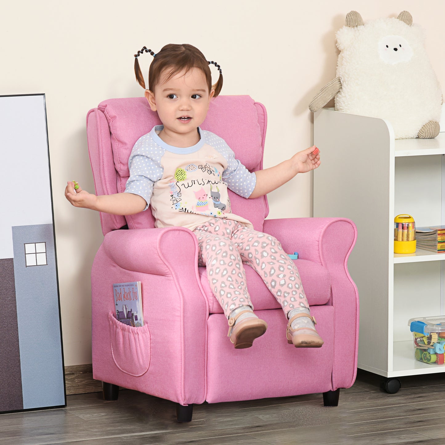 Kids Recliner Chair Children Sofa Angle Adjustable Single Lounger Armchair Gaming Chair with Footrest 2 Side Pockets for 3-5 Years