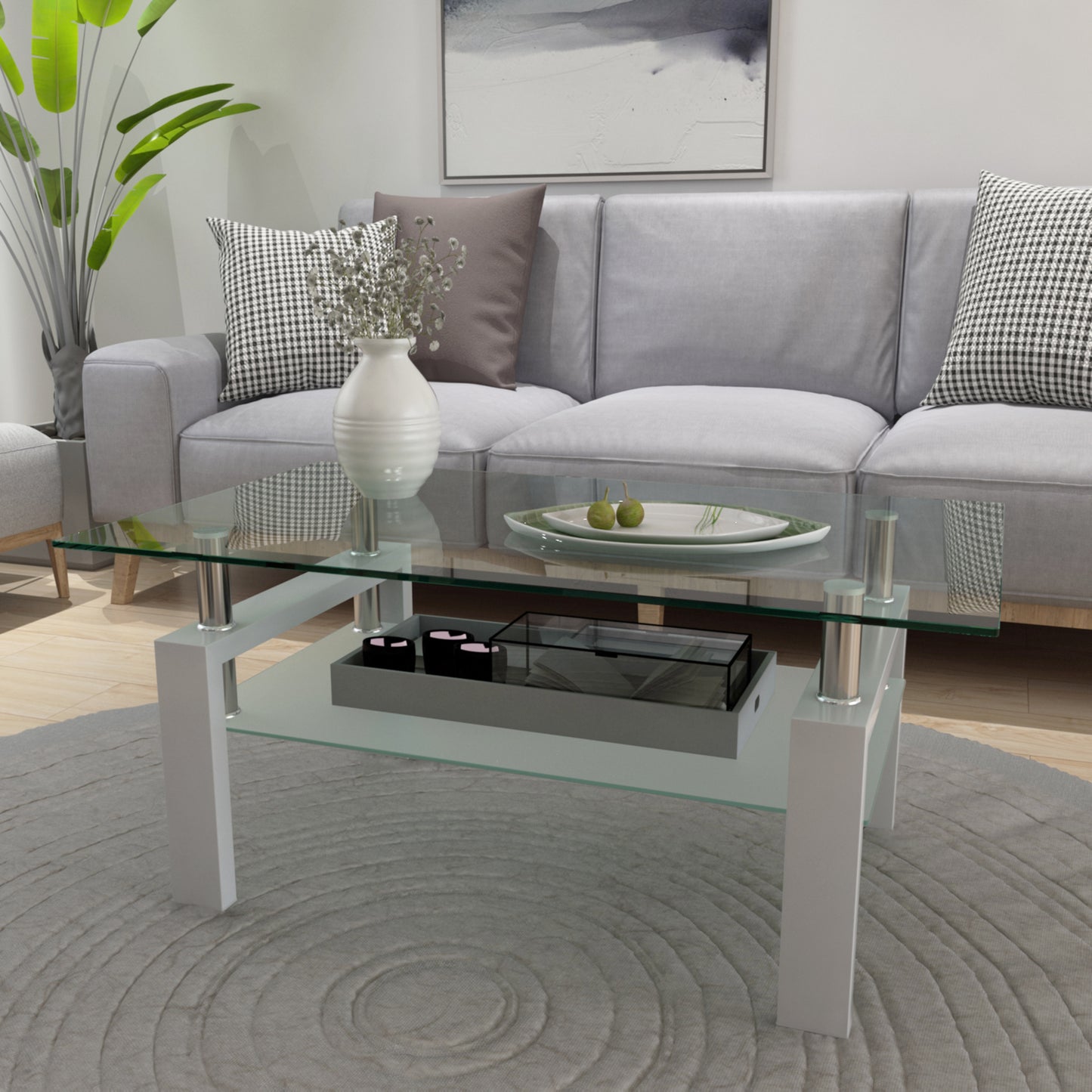 Rectangle Glass Coffee Table, Clear Coffee Table, Modern Side Center Tables For Living Room, Living Room Furniture