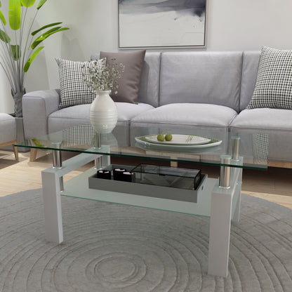 Rectangle Glass Coffee Table, Clear Coffee Table, Modern Side Center Tables For Living Room, Living Room Furniture