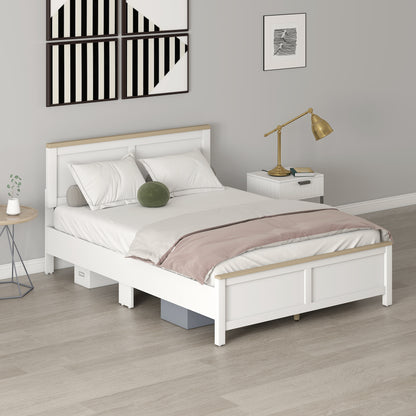 Full Bed Frame with Headboard, Modern Platform Bed Frame with Wooden Slats, No Box Spring Needed, Easy Assembly, White