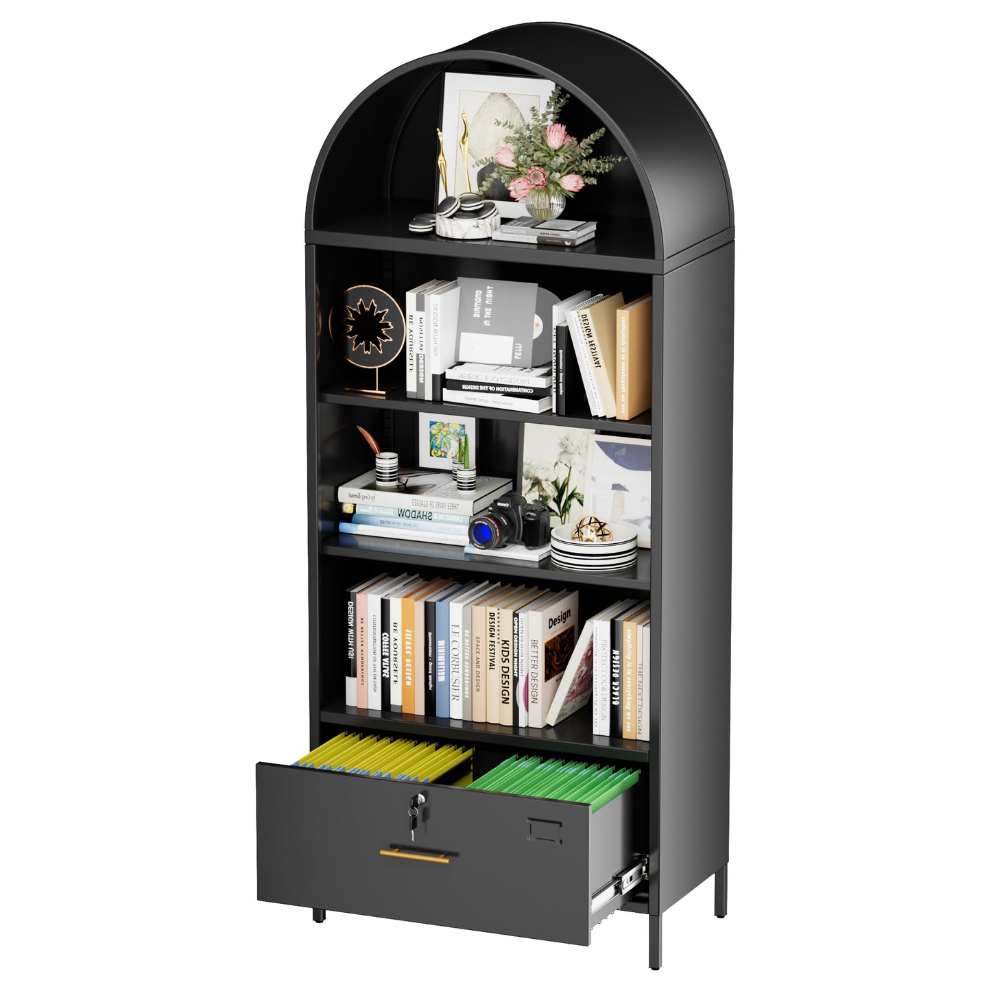 Metal Arched Household Storage Cabinet In Black And White Color