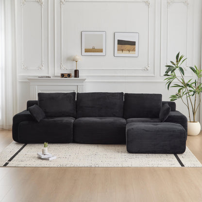 Modern Memory Foam Compressed Sofa,Large Sectional Couches For Living Room,Pet-Friendly Cloud Modular Sectional Sofa,Corduroy Fabric,Extra Deep Loveseat,No Assembly Required, Black