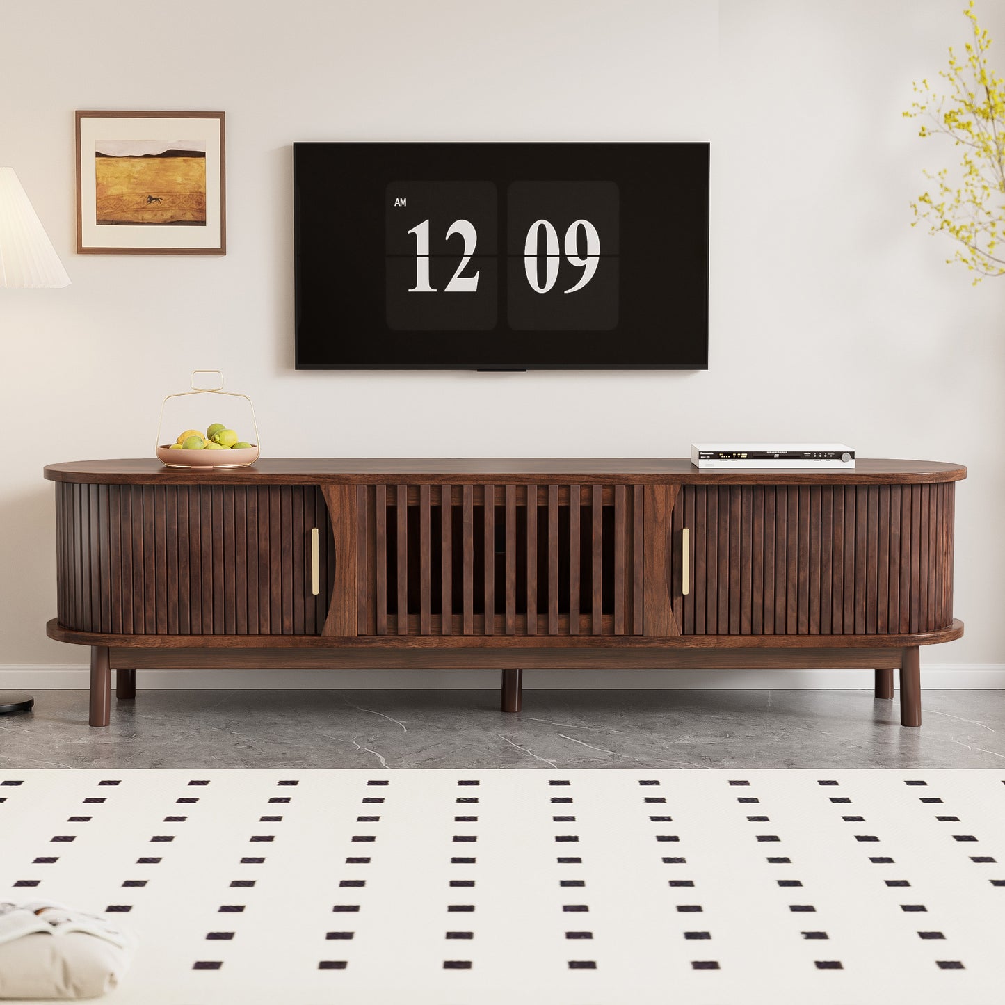 Modern Farmhouse TV Stand For 75 TVs, Wood Entertainment Center With Storage Cabinet, TV Console Table For Living Room, Bedroom