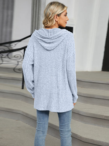 Half Button Long Sleeve Hooded Top