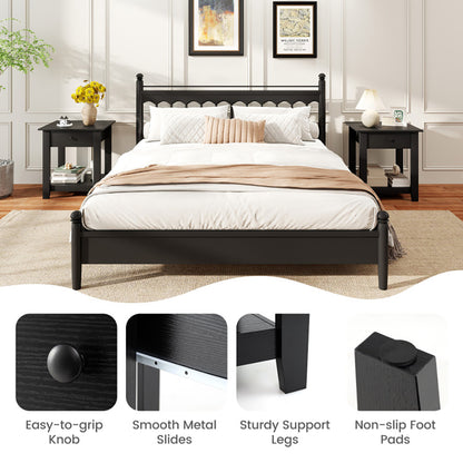Nightstand With Drawer 3-Tier Modern Bedside Table With Open Shelf And Storage