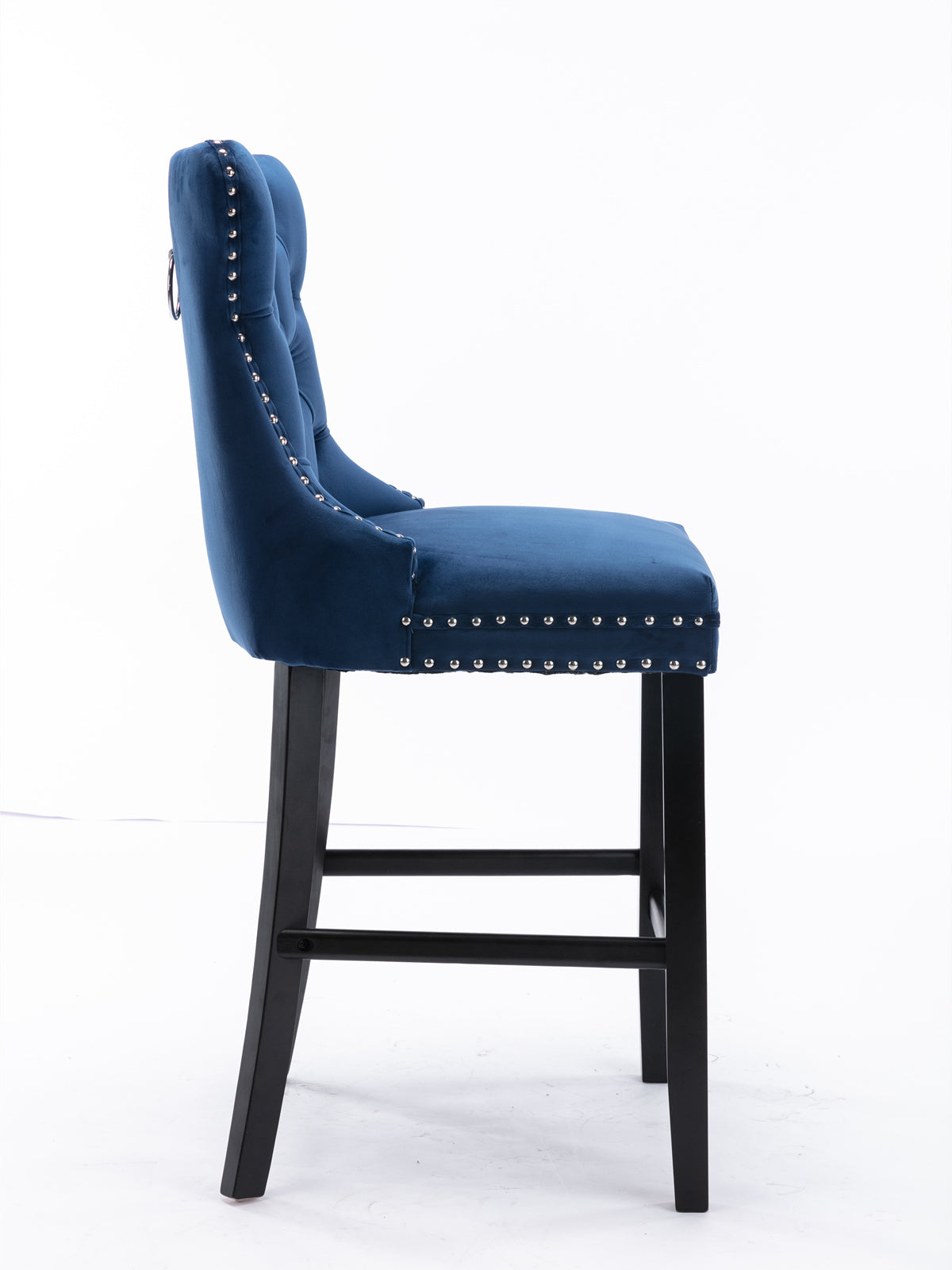 Contemporary Velvet Upholstered Barstools With Button Tufted Decoration And Wooden Legs, And Chrome Nailhead Trim, Leisure Style Bar Chairs,Bar Stools, Set Of 2 Blue,SW2002BL