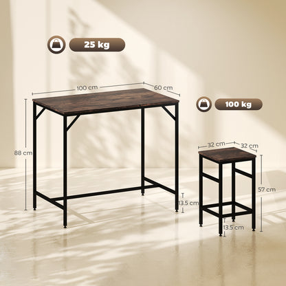 5-Piece Breakfast Bar Table And Stools Set, Kitchen Bar Table Set With High Table And 4 Stools, Space Saving Compact Dining Furniture For Small Spaces, Rustic Brown