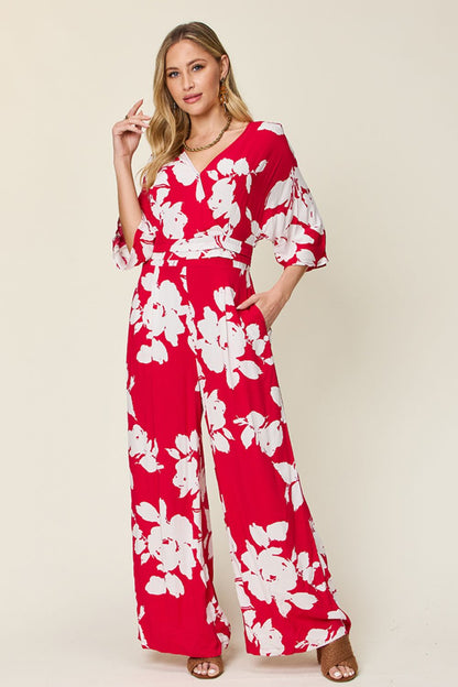 Printed Tie-Back Wide-Leg Jumpsuit