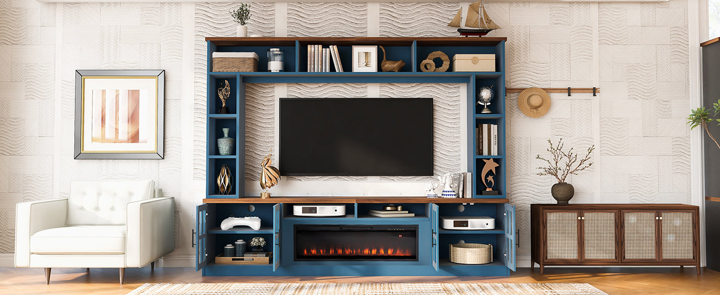 U-Can 95.5 W Wall Unit Entertainment Center With Bookshelves For TVs Up To 80, Modern TV Stand Media Console With Electric Fireplace  Cabinets,  And Adjustable Shelves For Living Room