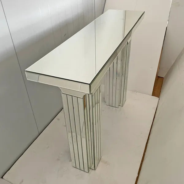 Mirrored Console Table Wide Bling Silver Mirror Entryway Desk Modern Rectangle Sofa Table Entryway Tables For Living Room--Self-pickup Is Not Supported