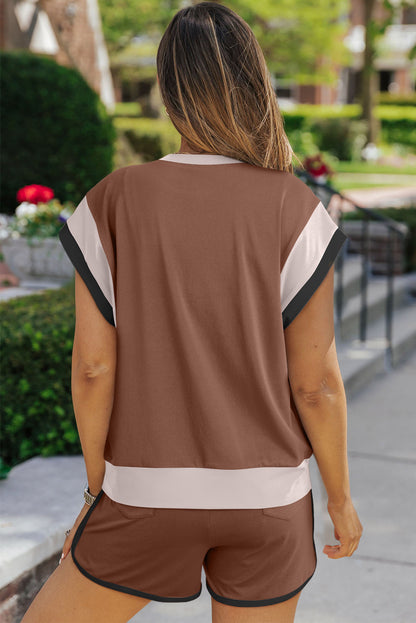 Polyester Two-Piece Set with Contrast Top & Shorts