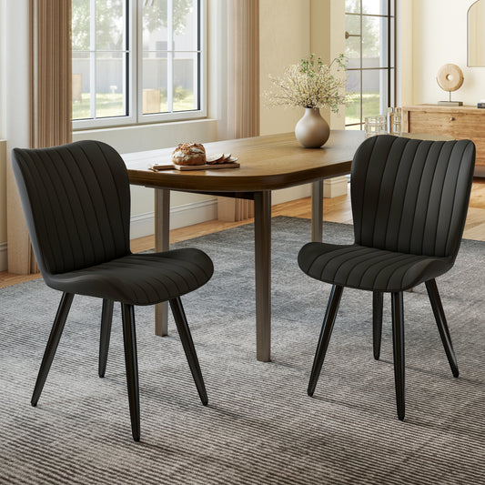 Set Of 2 Modern PU Leather Dining Chairs With Thick Cushions & Metal Legs, Armless Faux Leather Side Chairs For Kitchen, Dining Room