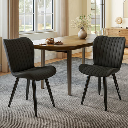 Set Of 2 Modern PU Leather Dining Chairs With Thick Cushions & Metal Legs, Armless Faux Leather Side Chairs For Kitchen, Dining Room