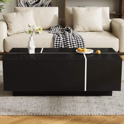 U-Can 47.2 -72.7  Extendable Coffee Table, Multi-Functional Coffee Table With High-Gloss Finish, Coffee Table With 2 Hidden Storage Space And 2 Drawers For Living Room