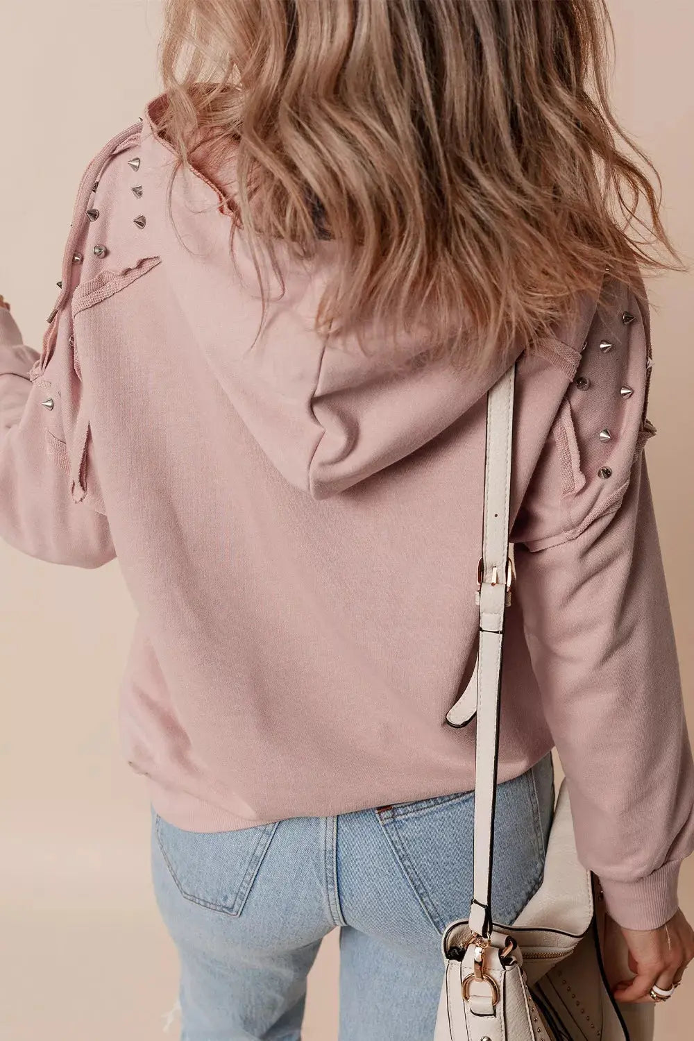 Drawstring Studded Shoulder Hoodie