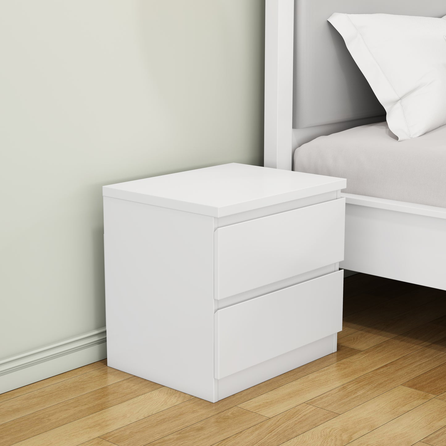 19.7-Inch White Nightstand With 2 Drawers, Beside Table With Drawers Handle Free Design,Thickened Top Plate,Small Side Table Storage Cabinet 2 Drawer Night Stand For Bedroom,Living Room
