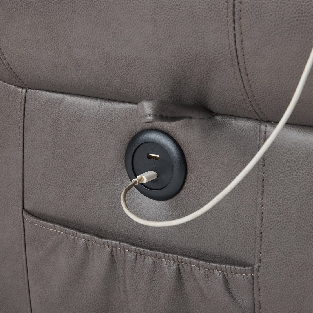 Power Lift Recliner Chair With Massage & Heat, Single Motor Lift Chair, Breathable PU Faux Leather, USB  Type-C, Side Pockets, Grey