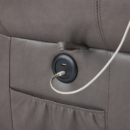 Power Lift Recliner Chair With Massage & Heat, Single Motor Lift Chair, Breathable PU Faux Leather, USB  Type-C, Side Pockets, Grey