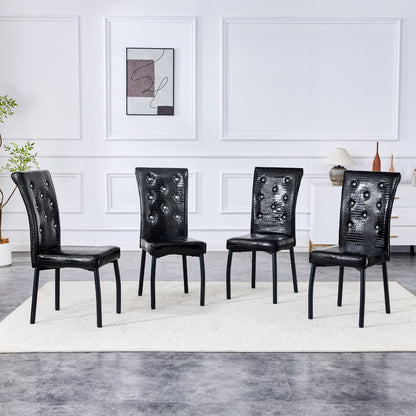 A Set Of 2 Black Vintage Crocodile Leather Cushioned Dining Chairs, Featuring Crystal Clasp Design And Artificial Leather Design, Adding A Touch Of Elegance And Mystery To The Dining Area