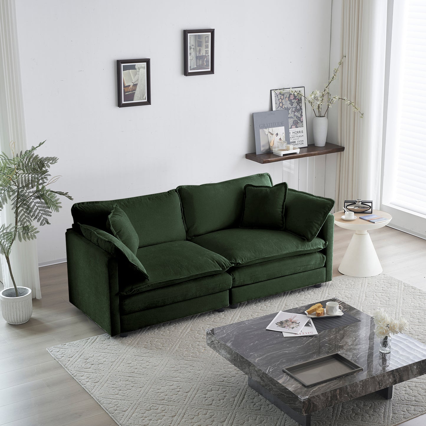 2 Seater Loveseat And Chair Set, 2 Piece Sofa & Chair Set, Loveseat And Accent Chair , 2-Piece Upholstered Chenille Sofa Living Room Couch Furniture 1-2 Seat  ,Green Chenille