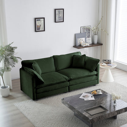 2 Seater Loveseat And Chair Set, 2 Piece Sofa & Chair Set, Loveseat And Accent Chair , 2-Piece Upholstered Chenille Sofa Living Room Couch Furniture 1-2 Seat  ,Green Chenille
