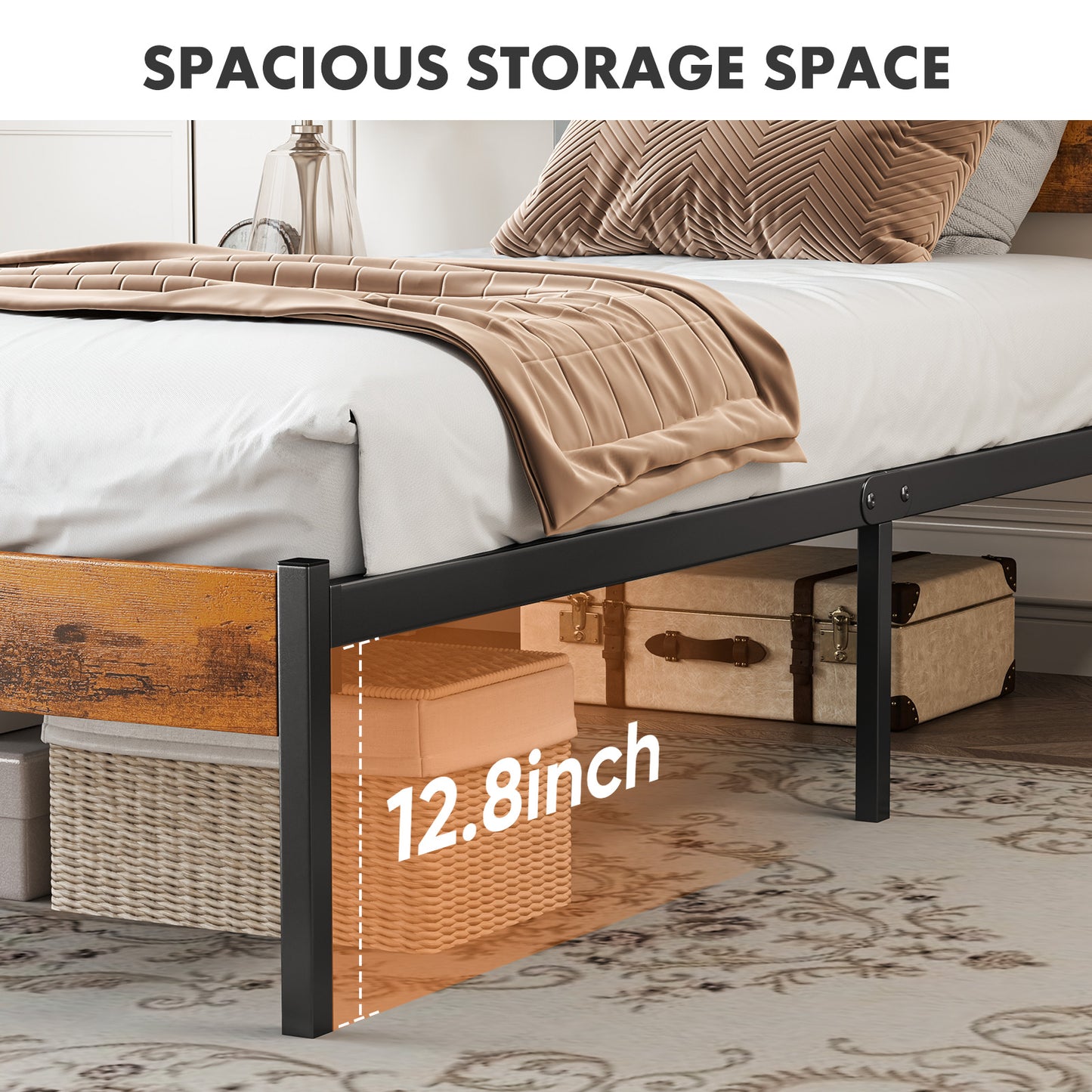 Metal Platform Bed Frame - Mattress Foundation With Headboard And Footboard