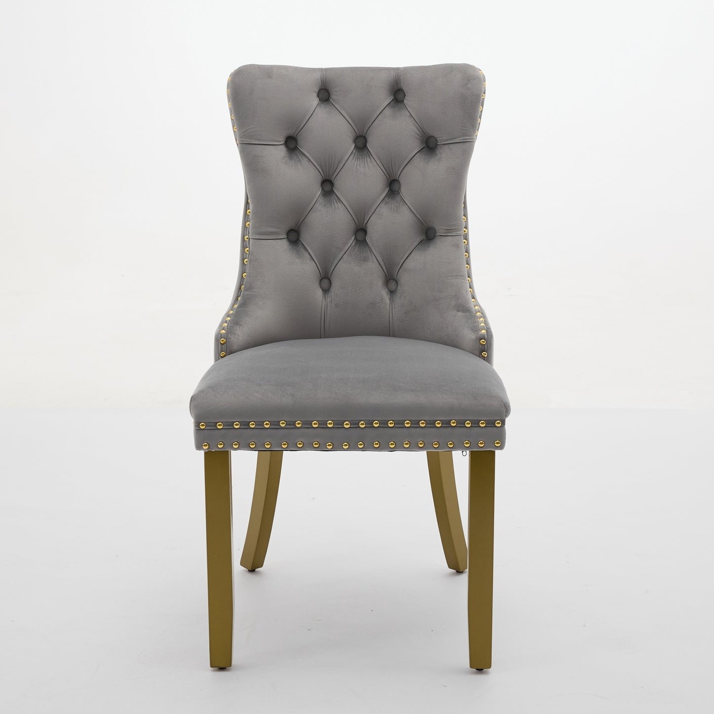 A&A Furniture, Nikki Modern, High-end Tufted Solid Wood Contemporary Velvet Upholstered Dining Chair With Golden Wood Legs Nailhead Trim 2-Pcs Set, Milky White,