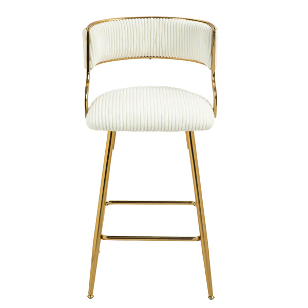 (SET Of 2) 26'' Counter Height Bar Stools Corduroy Kitchen Island Counter Bar Stool With Back,golden Chromed Base And Footrest (BEIGE)