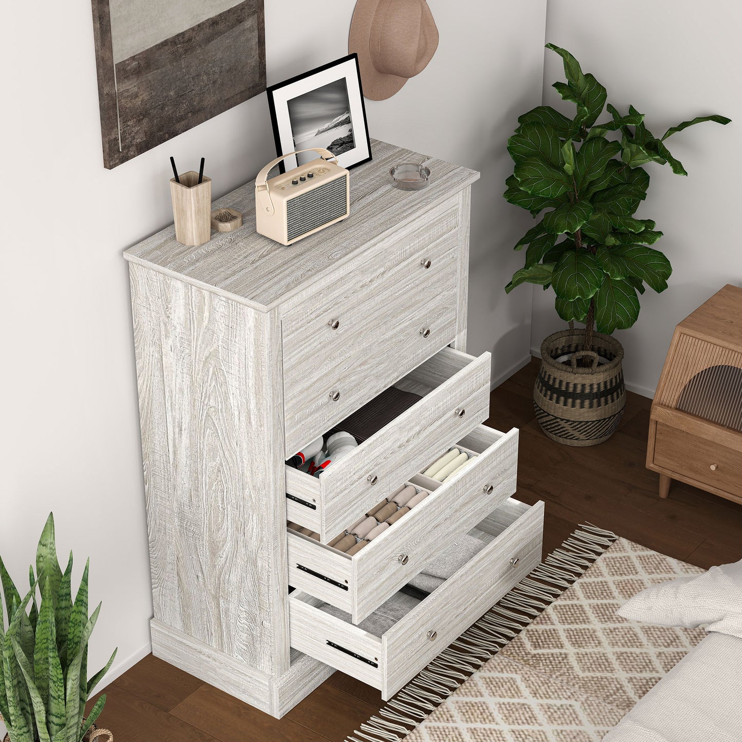31" Wide Farmhouse Chest of Drawers with 5 Drawers, Dresser for Bedroom with Wood Top for Living Room, Dirty Oak