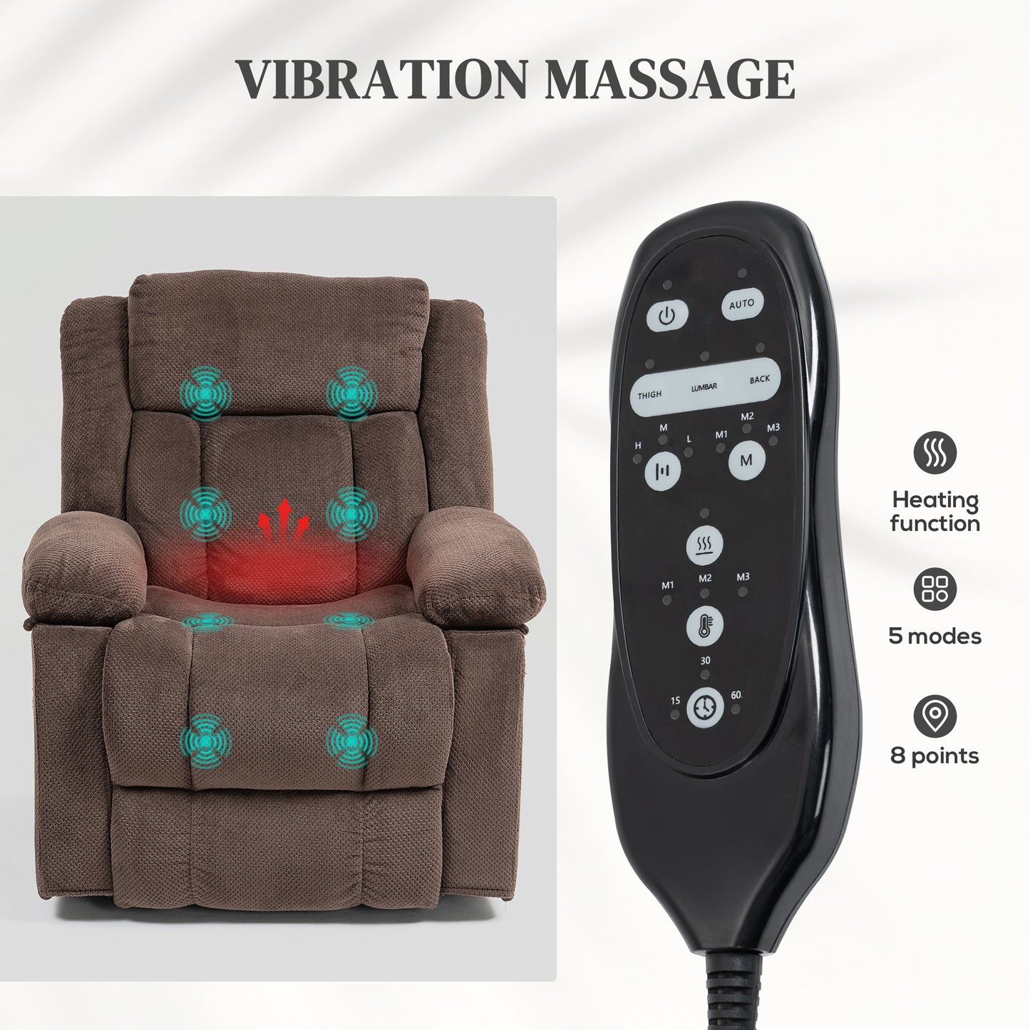Power Lift Recliner Chair with Massage and Heat, Electric Lift Chair with Side Pockets for Elderly, Brown