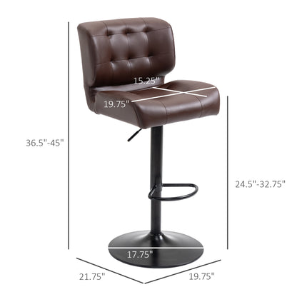 Bar Height Bar Stools Set of 2 with Adjustable Seat, Adjustable Swivel Barstools with Thick Padded Cushion and Metal Footrest for Home Bar, Brown