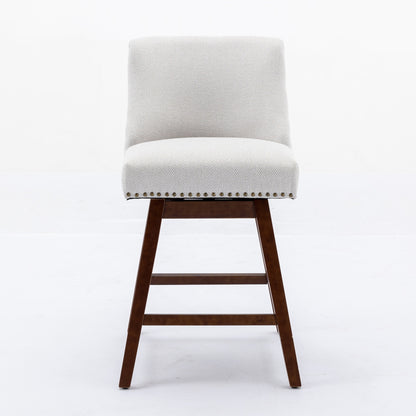 Counter Height Swivel Barstools, 26'' H Seat Height Upholstered Bar Stools Set Of 2, Fabric In Ivory