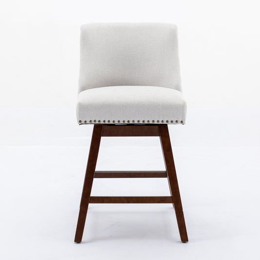 Counter Height Swivel Barstools, 26'' H Seat Height Upholstered Bar Stools Set Of 2, Fabric In Ivory