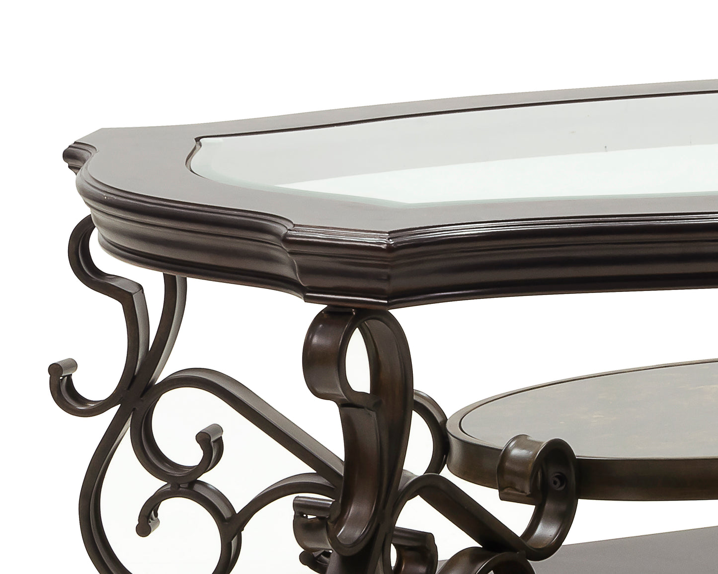Cocktail Table, Glass Table Top, MDF W Marble Paper Middle Shelf, Powder Coat Finish Metal Legs. 52Lx32Wx20.3H