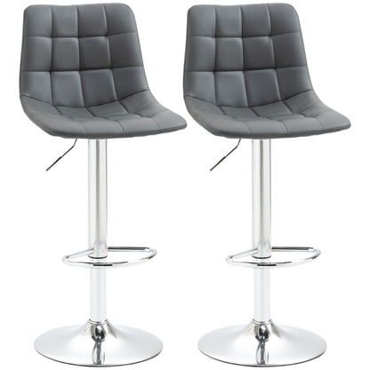 Adjustable Bar Stools Set Of 2, Swivel PU Leather Upholstered Barstools With Tufted Seat And Back, Breakfast Bar Chairs For Kitchen Counter, Grey