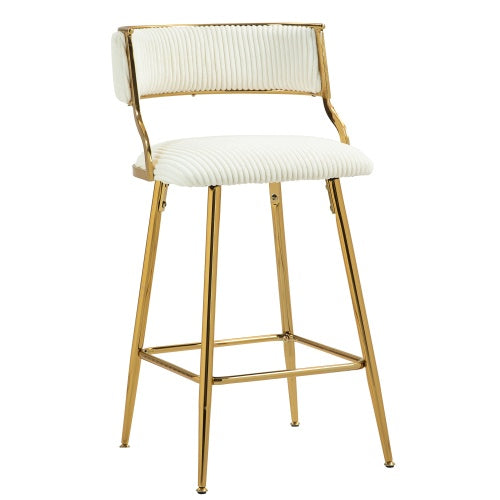 SET OF 2,26 Counter Height Bar Stools Corduroy Kitchen Island Counter Bar Stool With Back,golden Chromed Base And Footrest