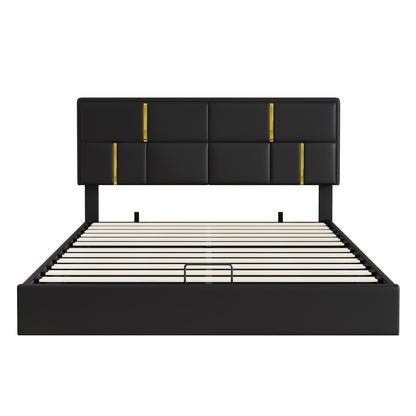 Queen Size Upholstered Platform Bed With Hydraulic Storage System,No Box Spring Needed,Black
