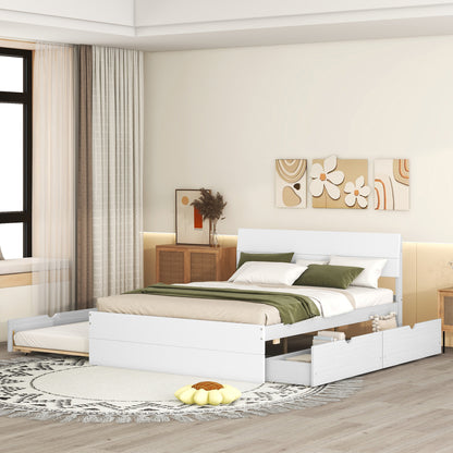 Modern Full Bed Frame With Twin Size Trundle And 2 Drawers For White High Gloss And Washed White Color