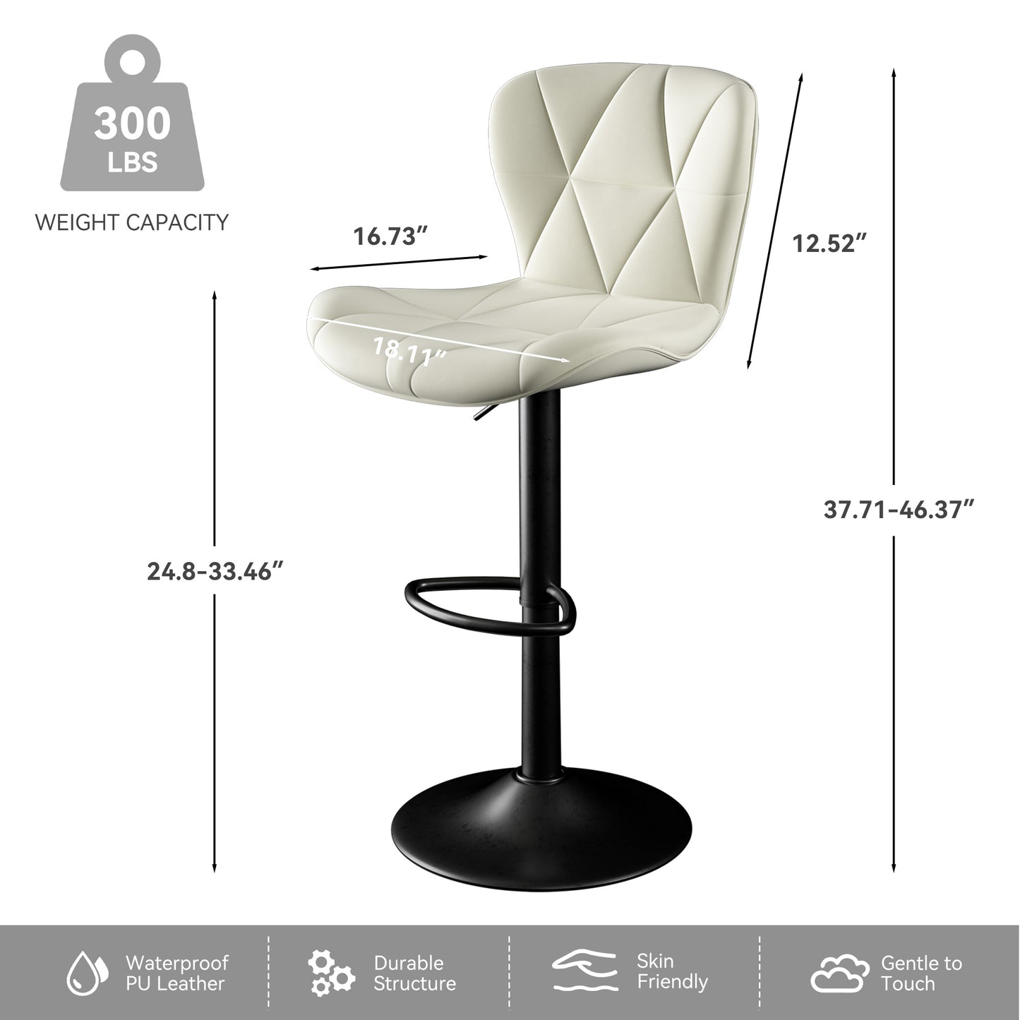 Modern Bar Stools Set Of 2, Adjustable Faux Leather Upholstered Swivel Bar Stools, Counter Height Bar Chairs With Back For Kitchen Island