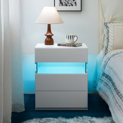 LED Nightstands 3 Drawer Dresser For Bedroom With 16RGB Color Lights,Bedside Tables For Living Room Bedside Furniture White