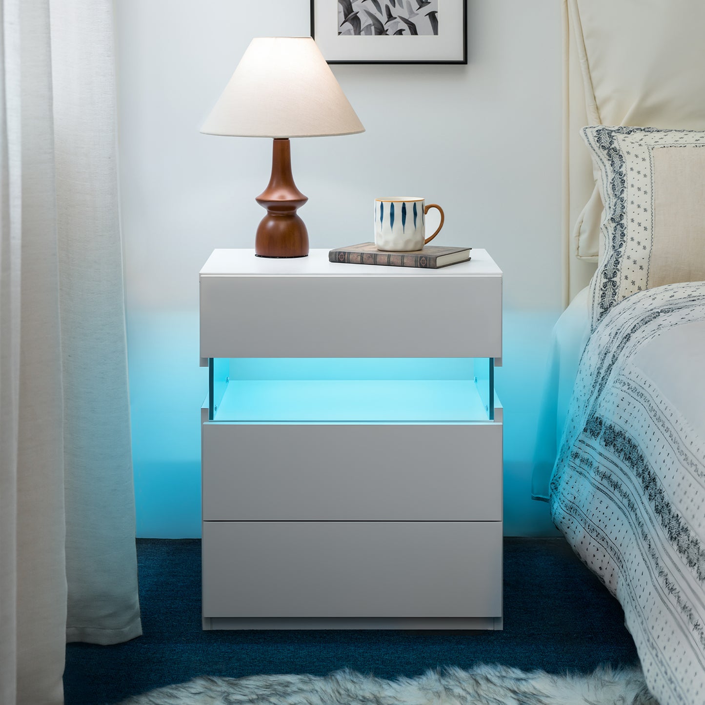 LED Nightstands 3 Drawer Dresser For Bedroom With 16RGB Color Lights,Bedside Tables For Living Room Bedside Furniture White