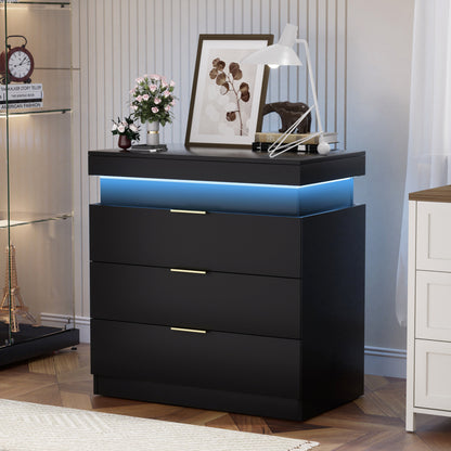 Nightstand With Charging Station And LED Lights,Night Stand With Sliding Top For Bedroom,Bedside Table With Drawers,Modern End Side Table,Black.28.8 W X 17 D X 30.5 H.