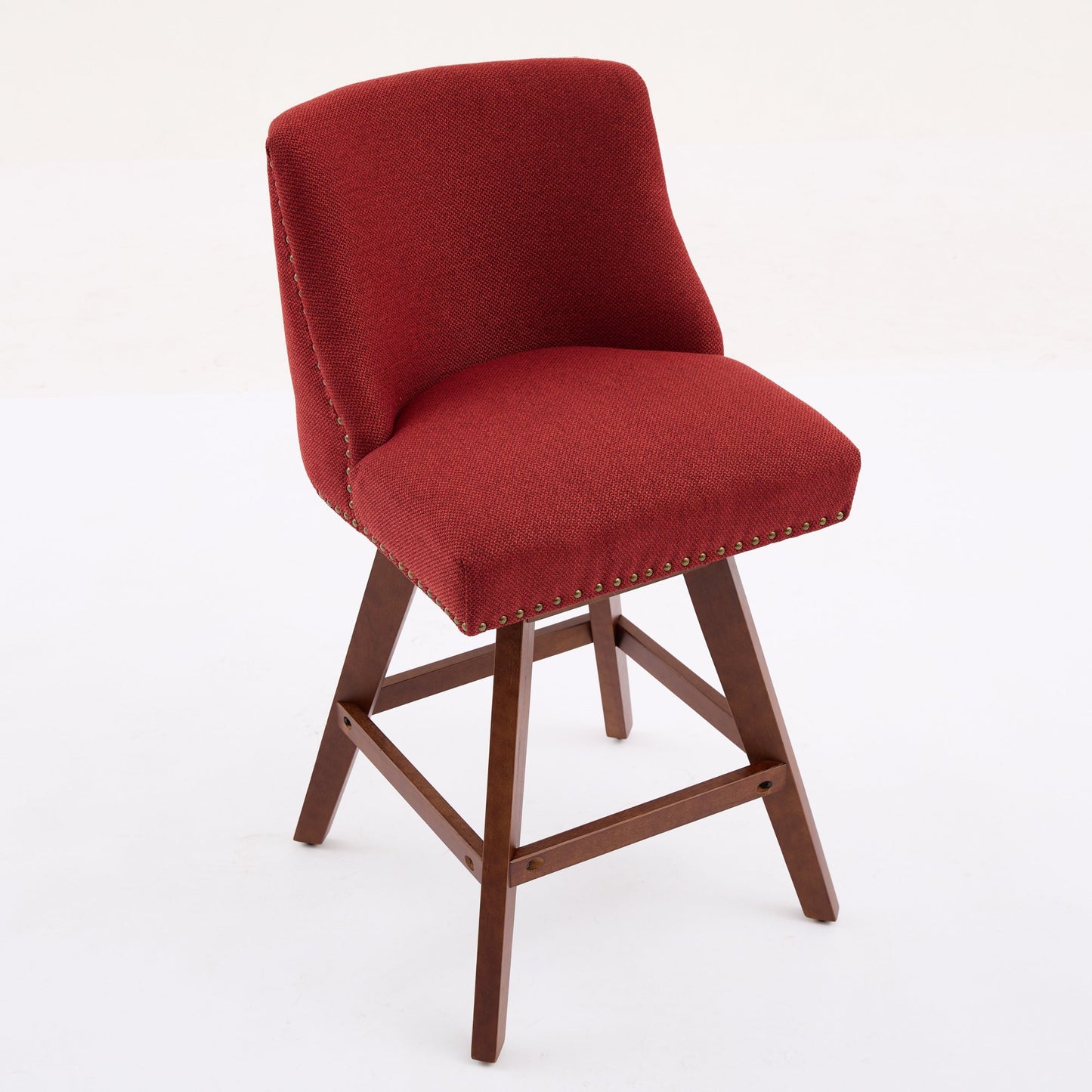 Counter Height Swivel Barstools, 26'' H Seat Height Upholstered Bar Stools Set Of 2, Fabric In Wine Red