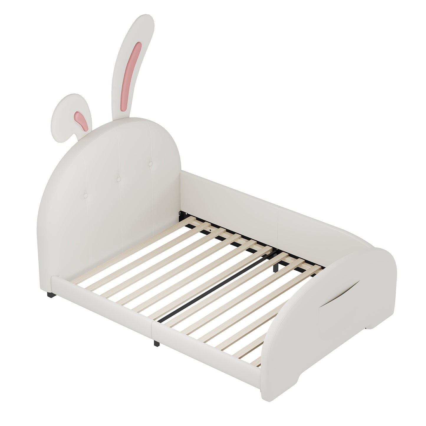 Twin Size Upholstered Rabbit-Shape Princess Bed ,Twin Size Platform Bed With Headboard And Footboard,White