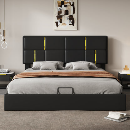 Queen Size Upholstered Platform Bed With Hydraulic Storage System,No Box Spring Needed,Black