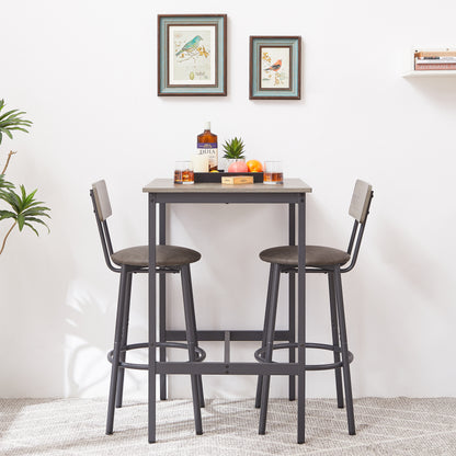 Bar Table Set With 2 Bar Stools PU Soft Seat With Backrest, Grey, 23.62  W X 23.62  D X 35.43  H