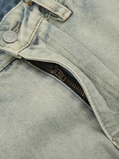Men's Washed Multi-Pocket Straight Cargo Jeans